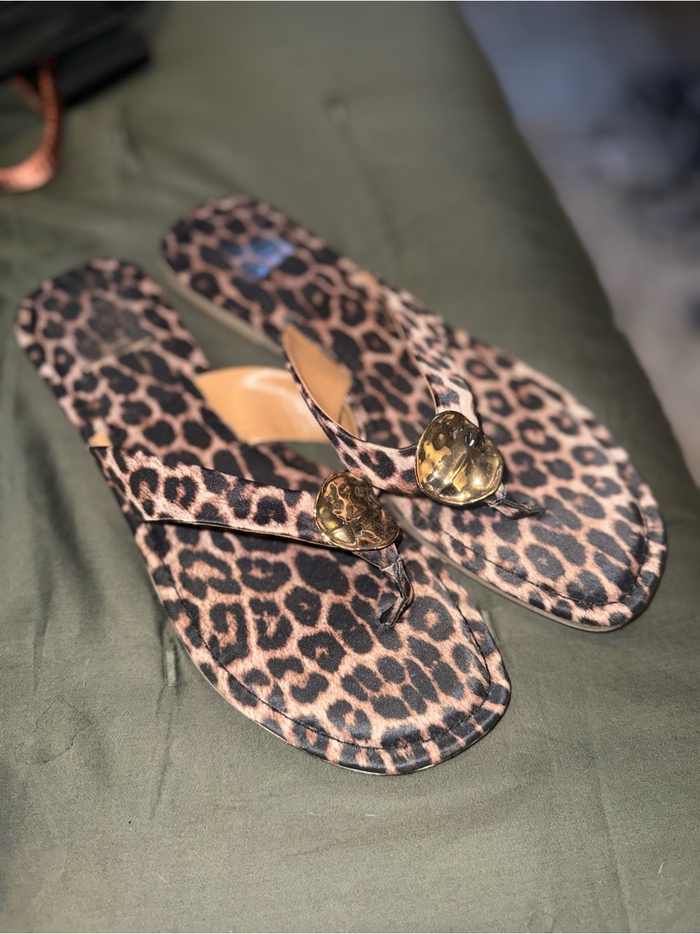 Dolce Vita Leopard Print Flip Flop Sandals with Gold Heart Accent